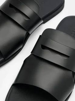 Penny Strap Slide Sandals - Black