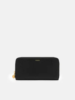 Quilted Leather Long Wallet - Black