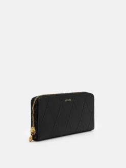 Quilted Leather Long Wallet - Black