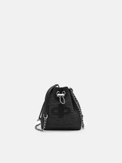 Raffia Mini Bucket Bag - Black