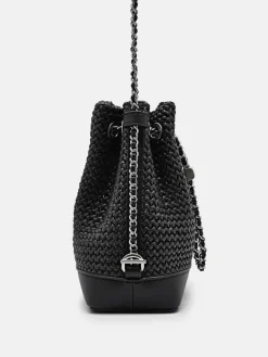 Raffia Mini Bucket Bag - Black