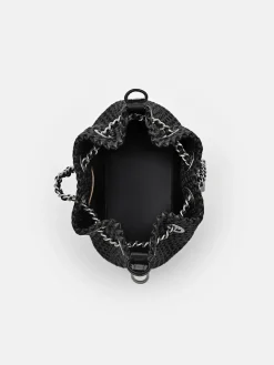 Raffia Mini Bucket Bag - Black