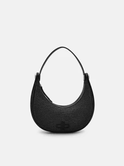 Raffia Shoulder Bag - Black