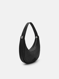 Raffia Shoulder Bag - Black