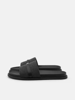 Renly Slide Sandals - Black Fabric