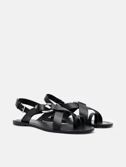 Roe Leather Backstrap Sandals - Black