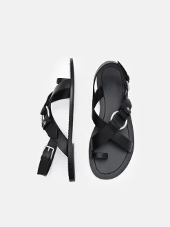 Roe Leather Backstrap Sandals - Black
