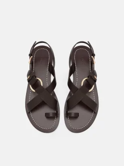 Roe Leather Backstrap Sandals - Dark Brown