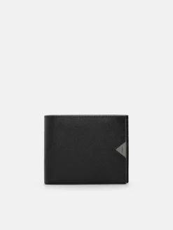 Saffiano Leather Bi-Fold Flip Wallet - Black