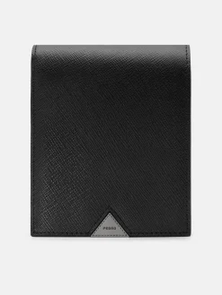 Saffiano Leather Bi-Fold Flip Wallet - Black