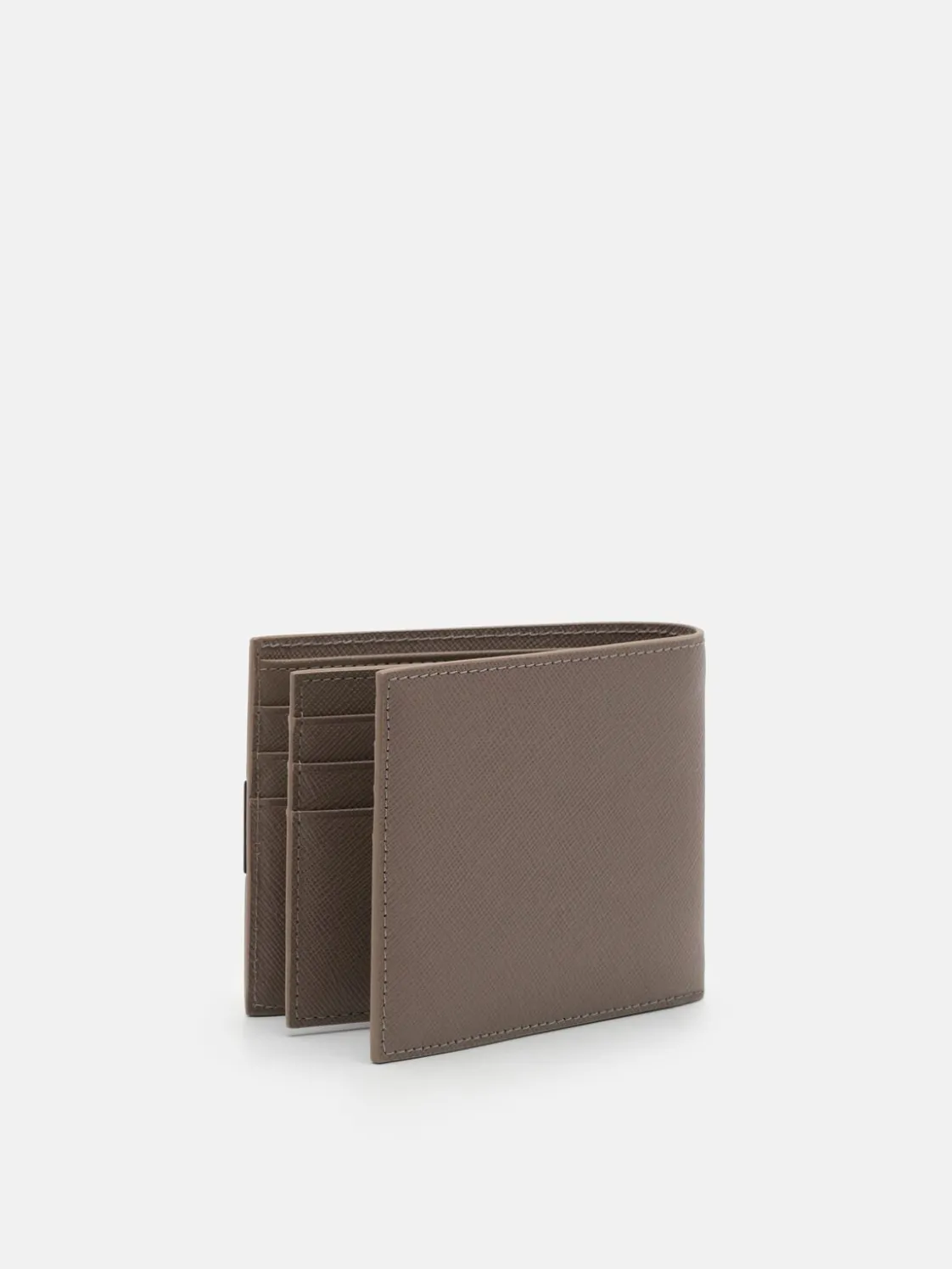 Saffiano Leather Bi-Fold Flip Wallet - Dark Taupe