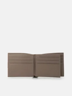 Saffiano Leather Bi-Fold Flip Wallet - Dark Taupe