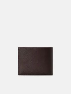 Saffiano Leather Bi-Fold Wallet with Coin Pouch - Dark Brown Saffiano