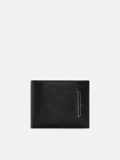 Saffiano Leather Bi-Fold Wallet with Coin Pouch - Black Saffiano