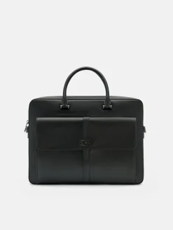 Saffiano Leather Briefcase - Black