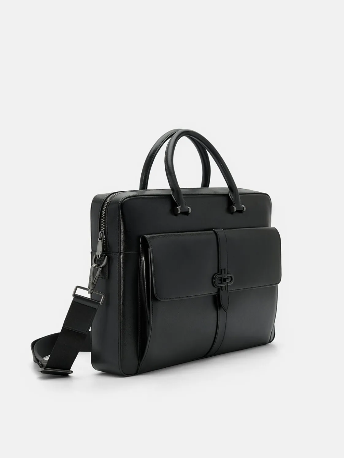 Saffiano Leather Briefcase - Black