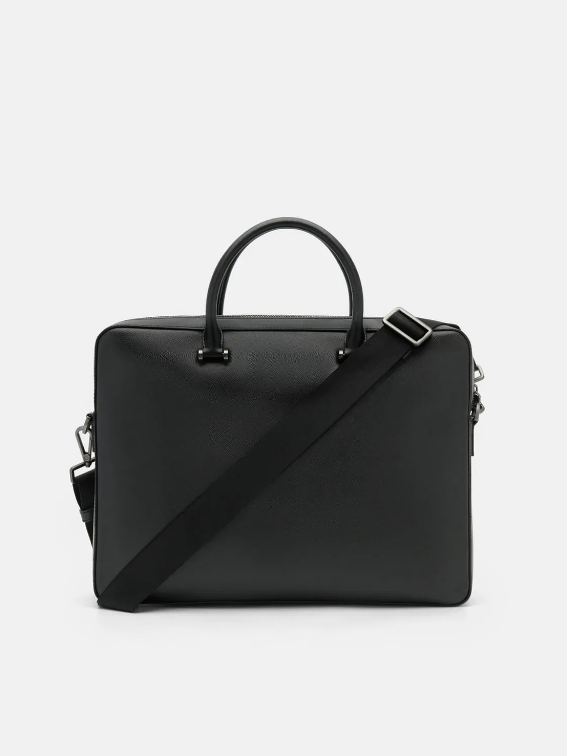 Saffiano Leather Briefcase - Black