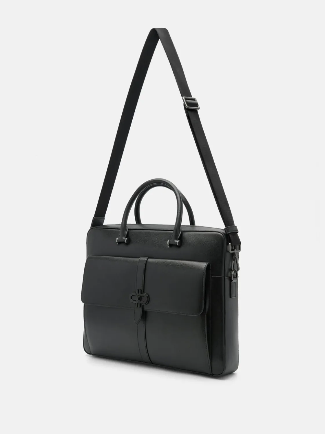 Saffiano Leather Briefcase - Black