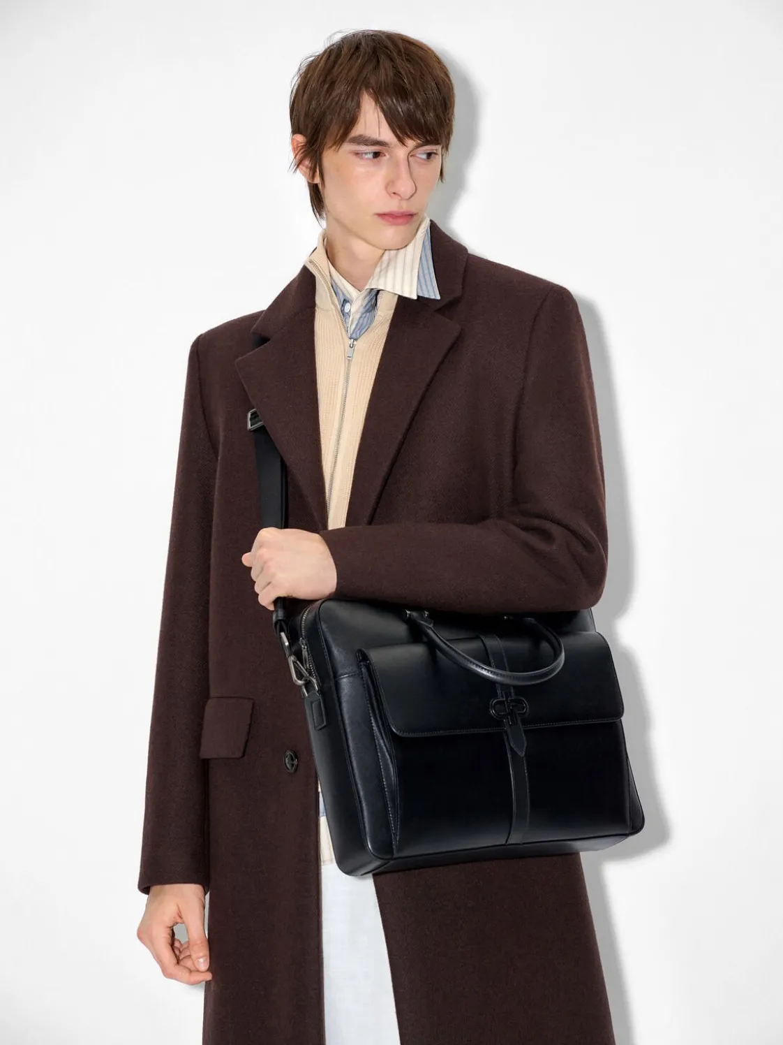 Saffiano Leather Briefcase - Black