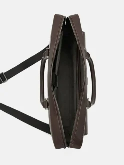 Saffiano Leather Briefcase - Dark Brown