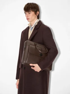 Saffiano Leather Briefcase - Dark Brown