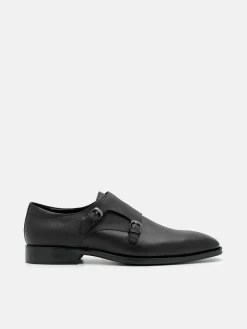 Saffiano Leather Double Monkstrap Shoes - Black