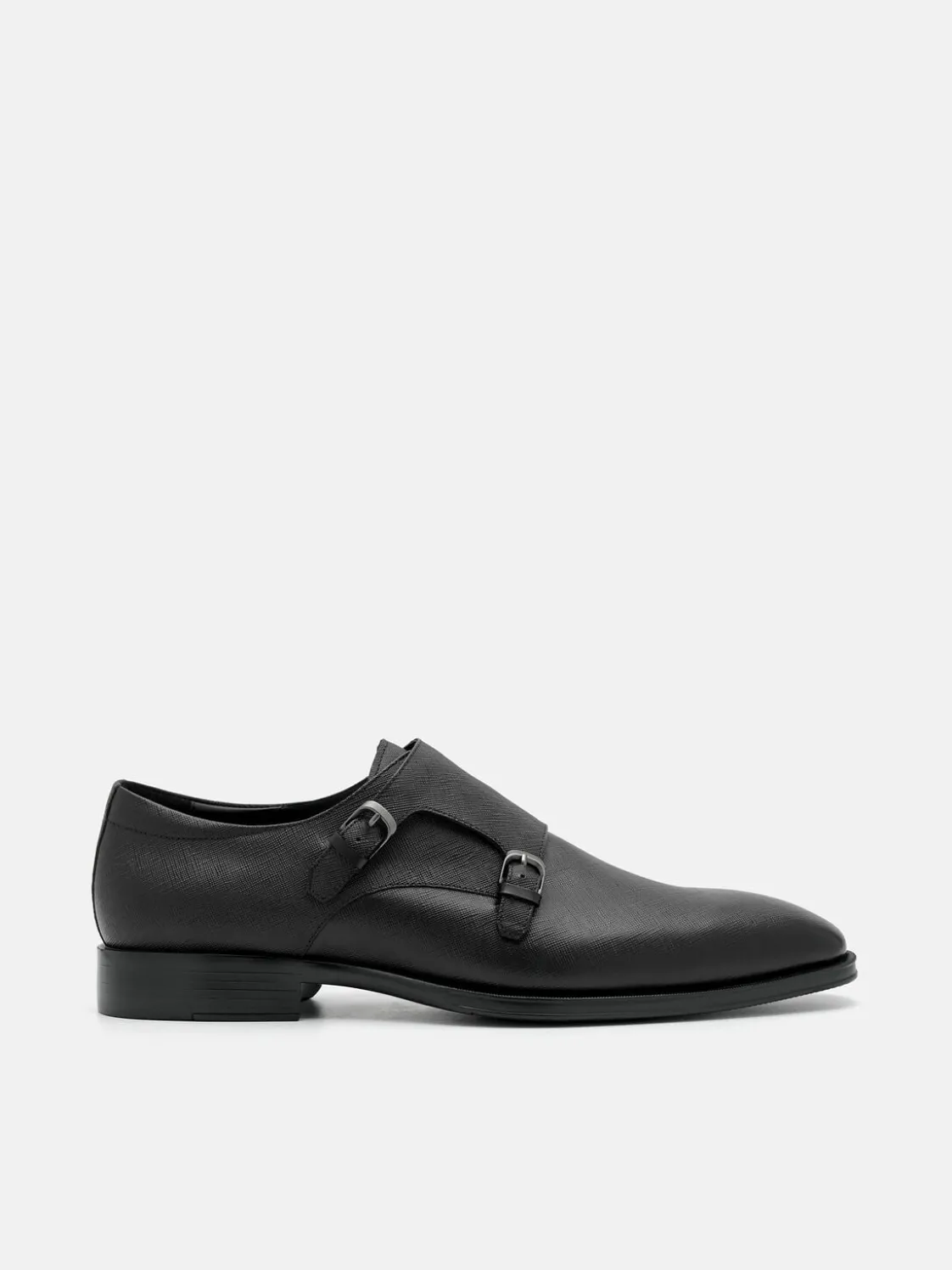 Saffiano Leather Double Monkstrap Shoes - Black