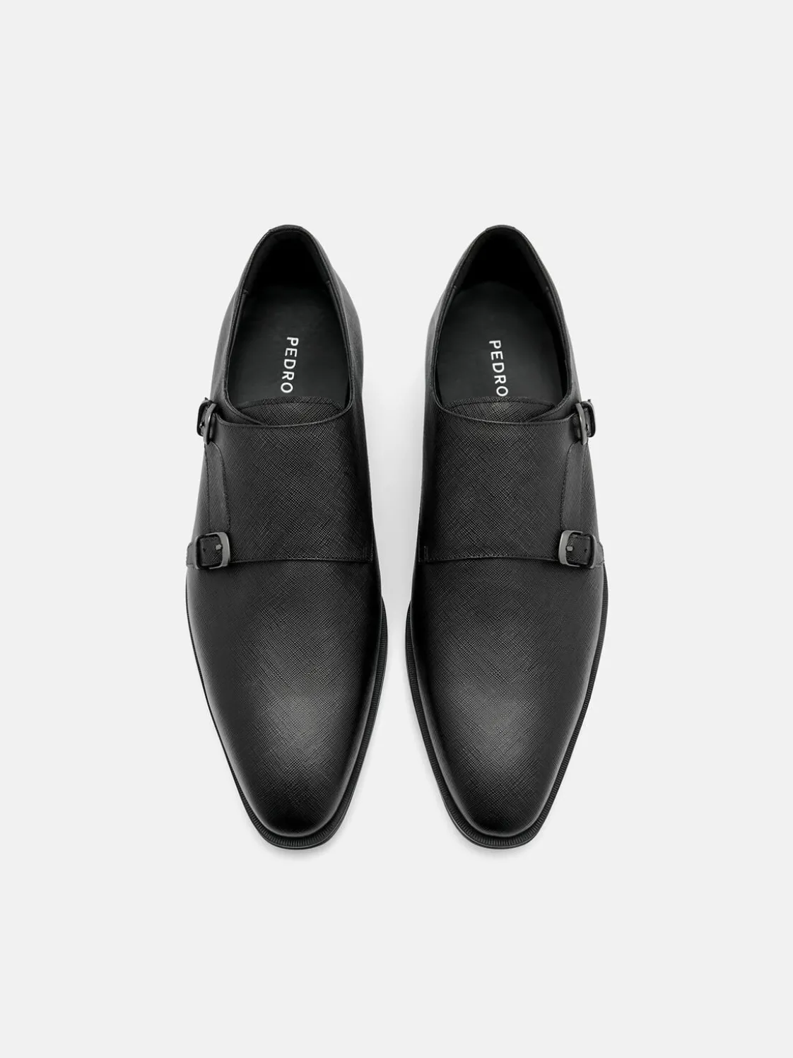 Saffiano Leather Double Monkstrap Shoes - Black