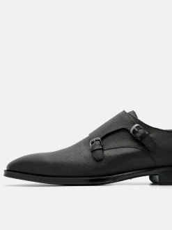 Saffiano Leather Double Monkstrap Shoes - Black
