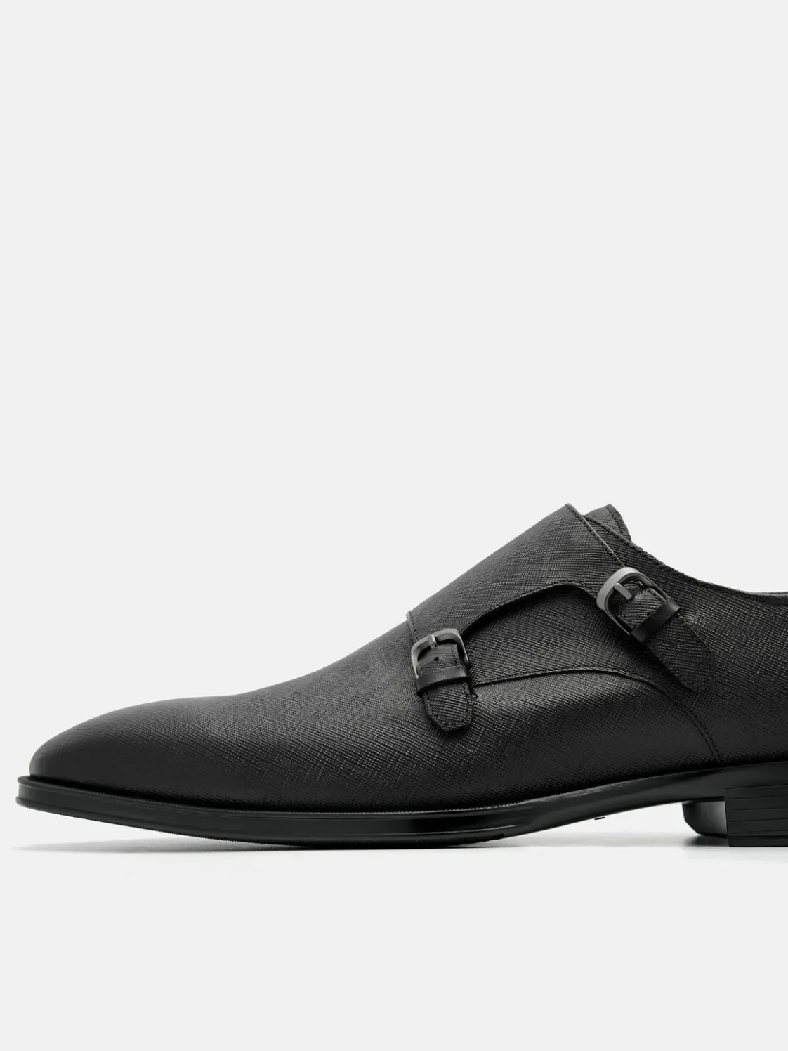 Saffiano Leather Double Monkstrap Shoes - Black