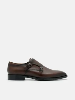 Saffiano Leather Double Monkstrap Shoes - Brown