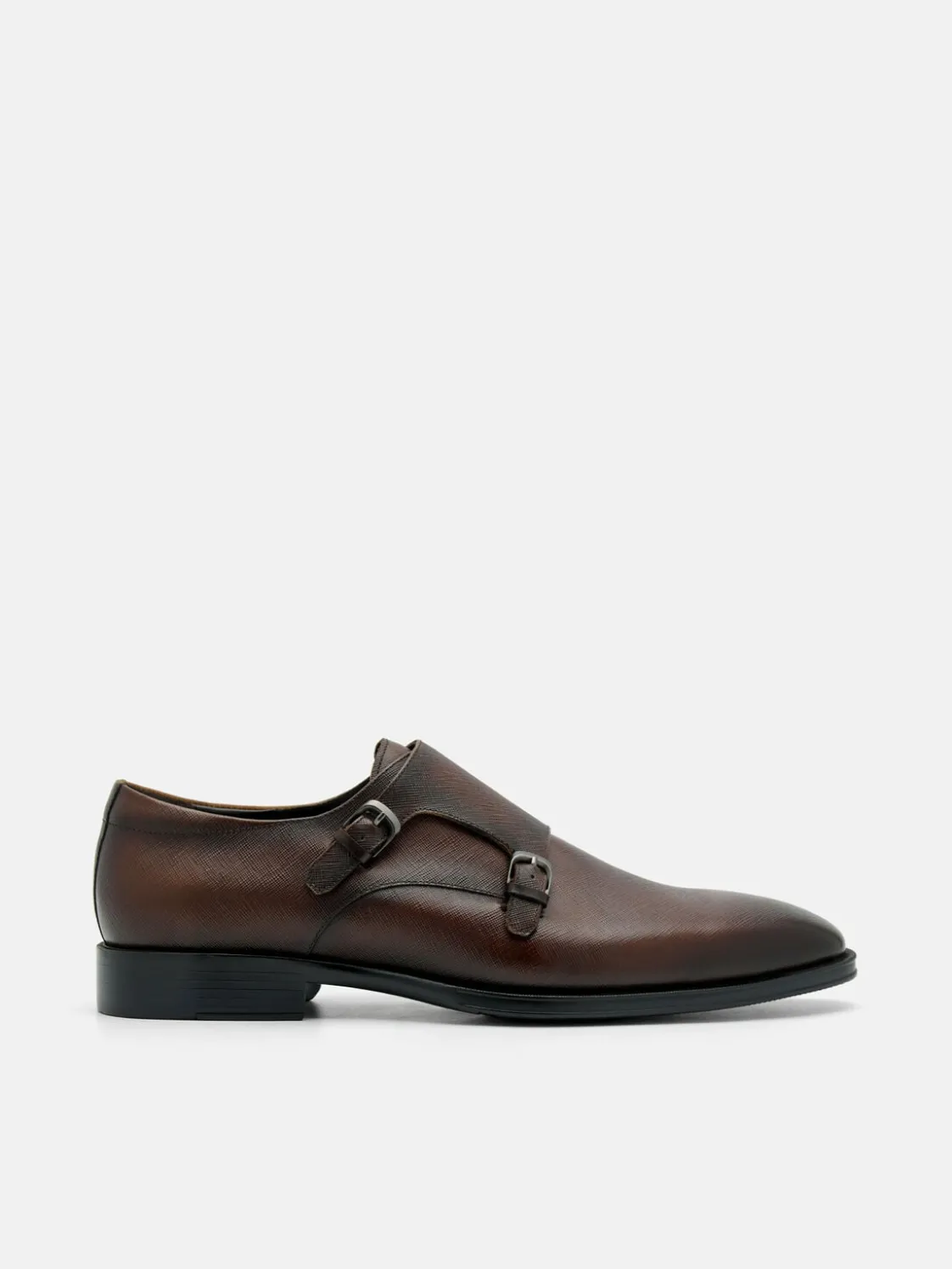 Saffiano Leather Double Monkstrap Shoes - Brown