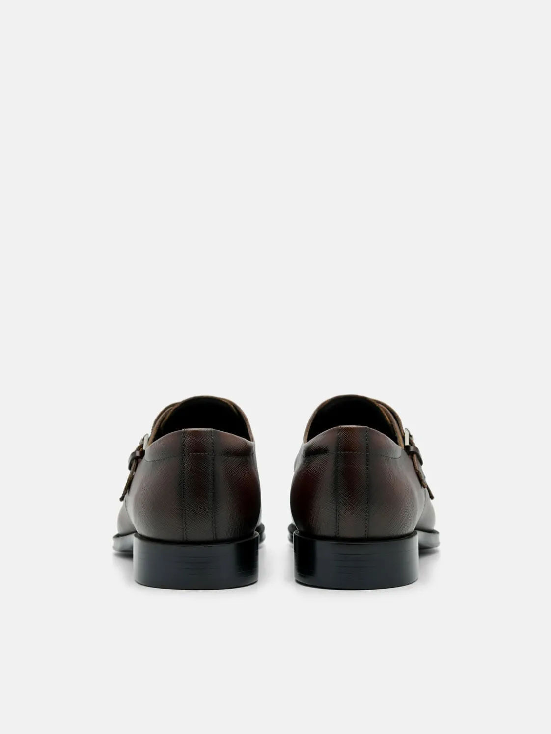 Saffiano Leather Double Monkstrap Shoes - Brown