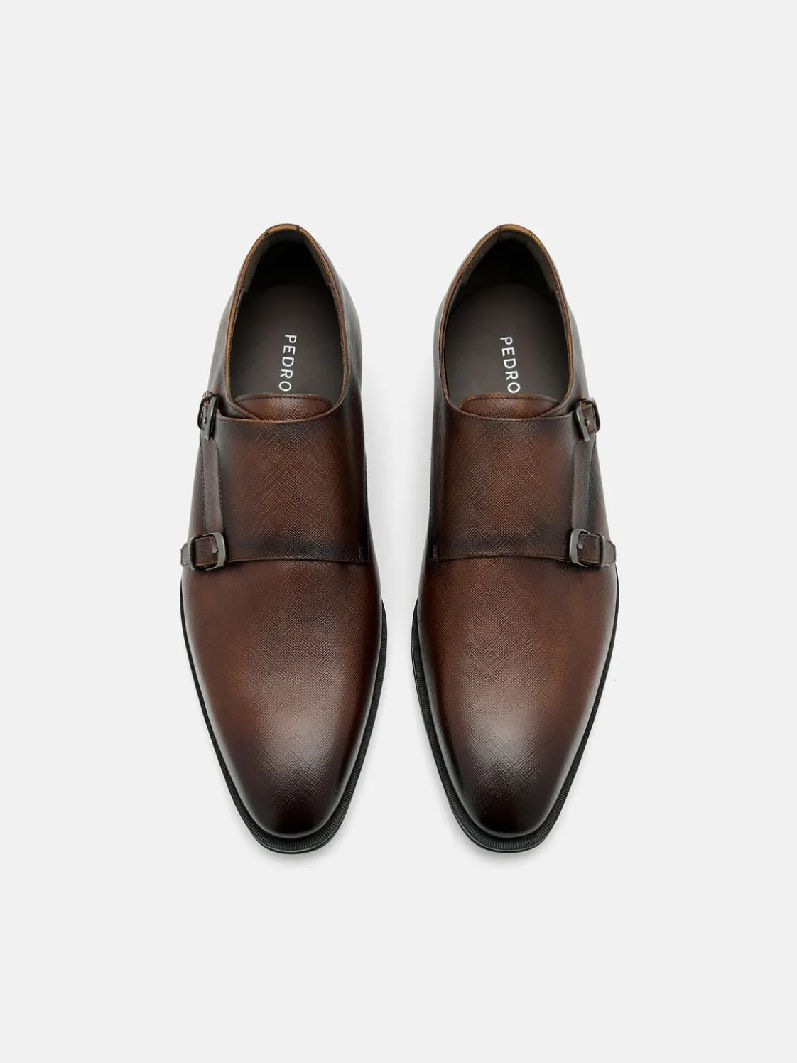 Saffiano Leather Double Monkstrap Shoes - Brown