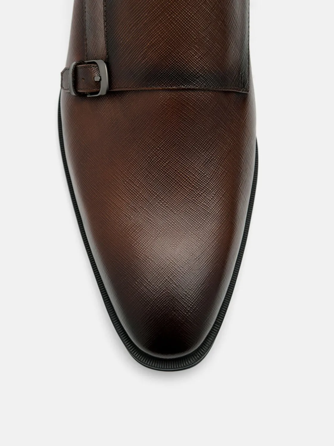 Saffiano Leather Double Monkstrap Shoes - Brown