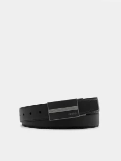 Saffiano Leather Reversible Tang Belt - Black