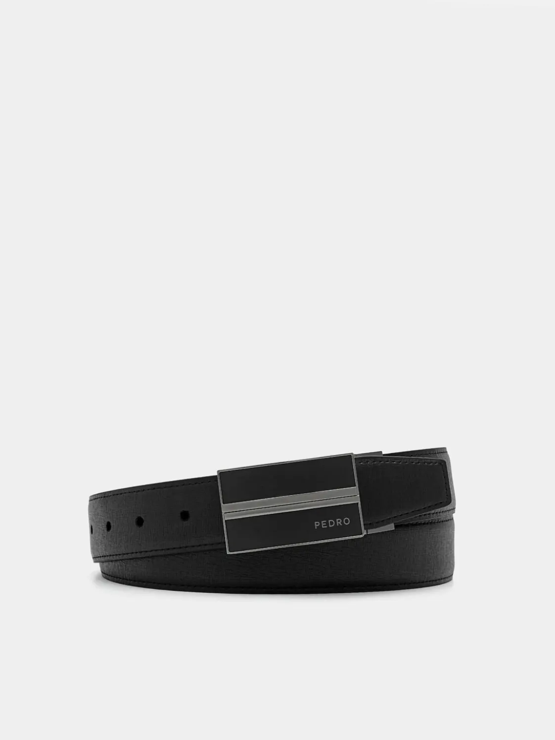 Saffiano Leather Reversible Tang Belt - Black