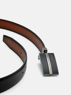 Saffiano Leather Reversible Tang Belt - Black