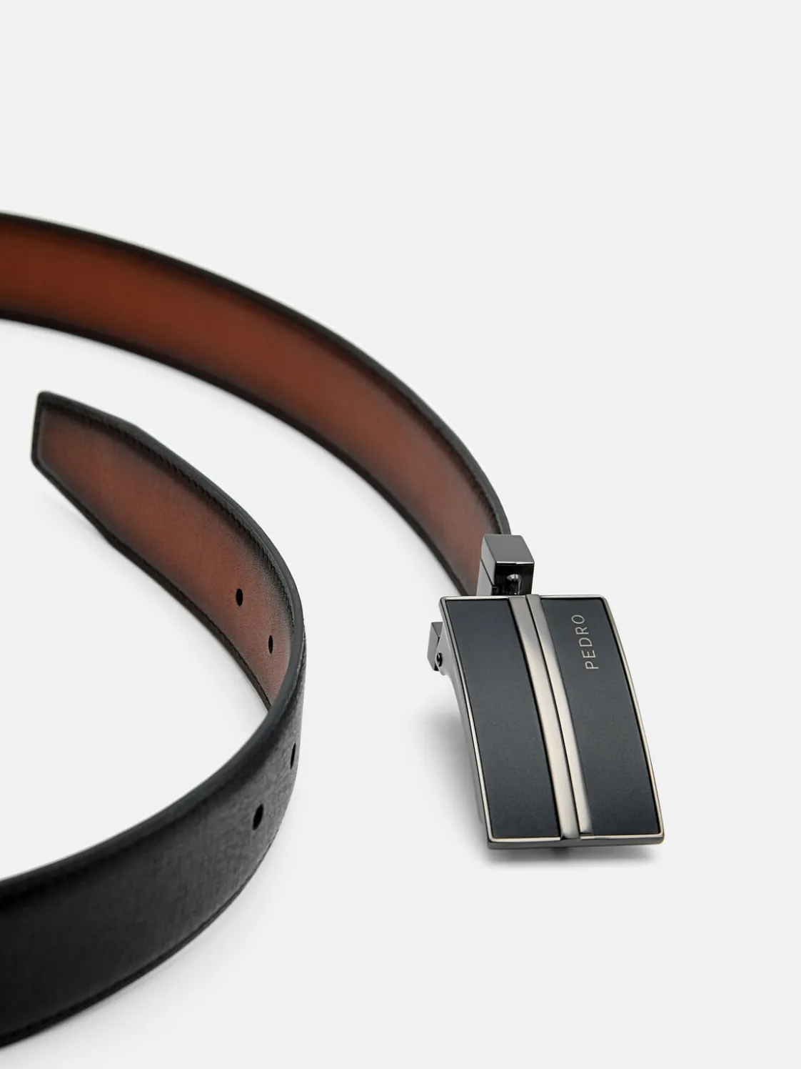 Saffiano Leather Reversible Tang Belt - Black