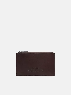 Saffiano Leather Zipped Card Holder - Dark Brown Saffiano