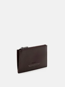 Saffiano Leather Zipped Card Holder - Dark Brown Saffiano
