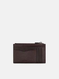 Saffiano Leather Zipped Card Holder - Dark Brown Saffiano
