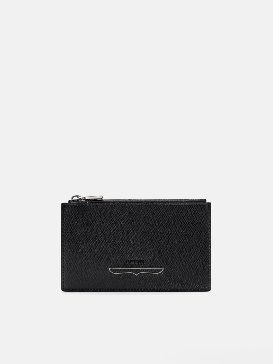 Saffiano Leather Zipped Card Holder - Black Saffiano