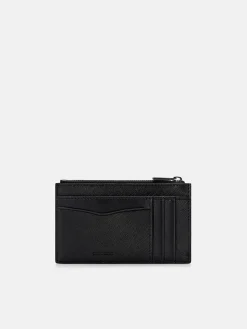 Saffiano Leather Zipped Card Holder - Black Saffiano