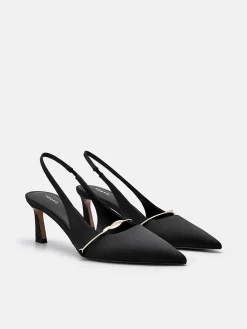 Satin Slingback Heel Pumps - Black