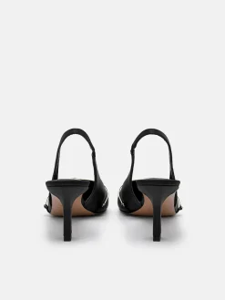 Satin Slingback Heel Pumps - Black
