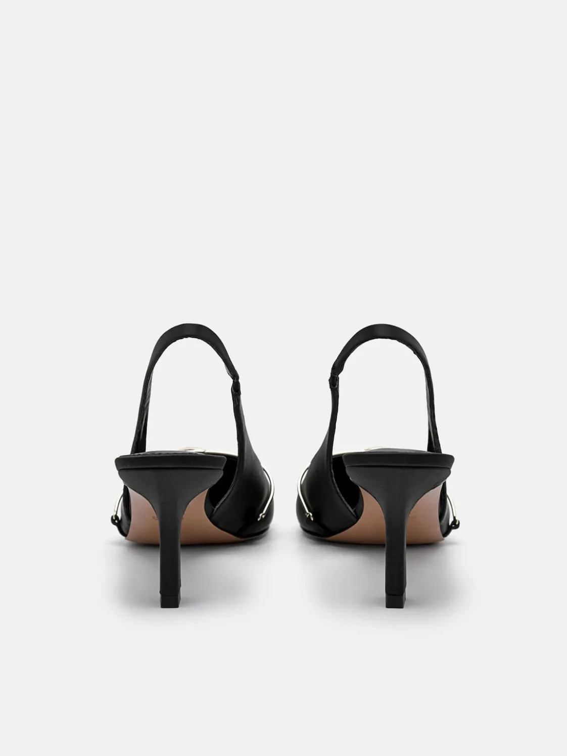Satin Slingback Heel Pumps - Black