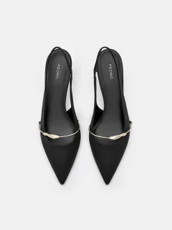 Satin Slingback Heel Pumps - Black