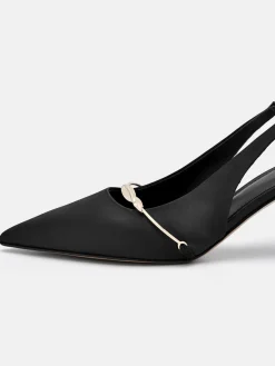 Satin Slingback Heel Pumps - Black