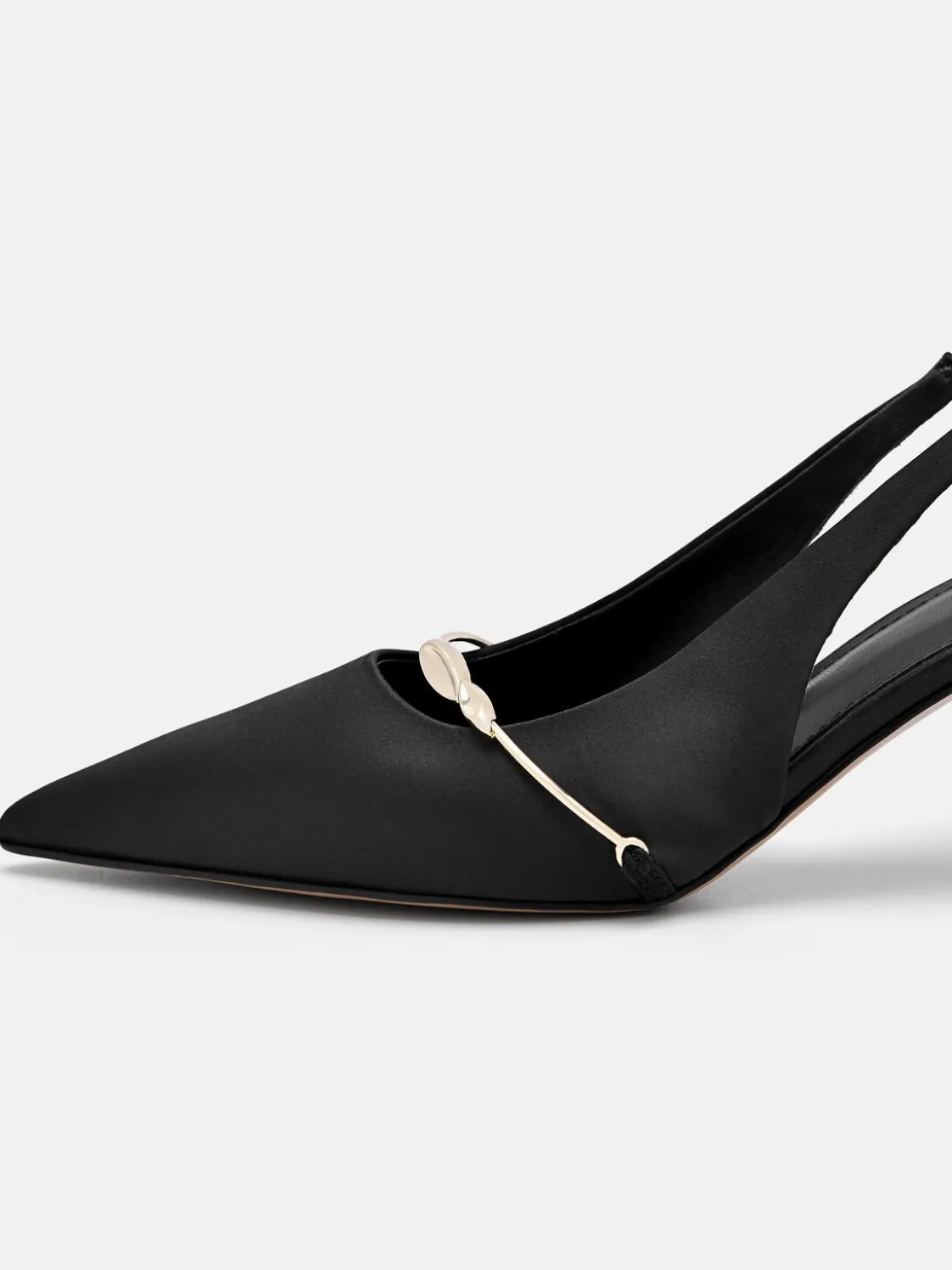 Satin Slingback Heel Pumps - Black